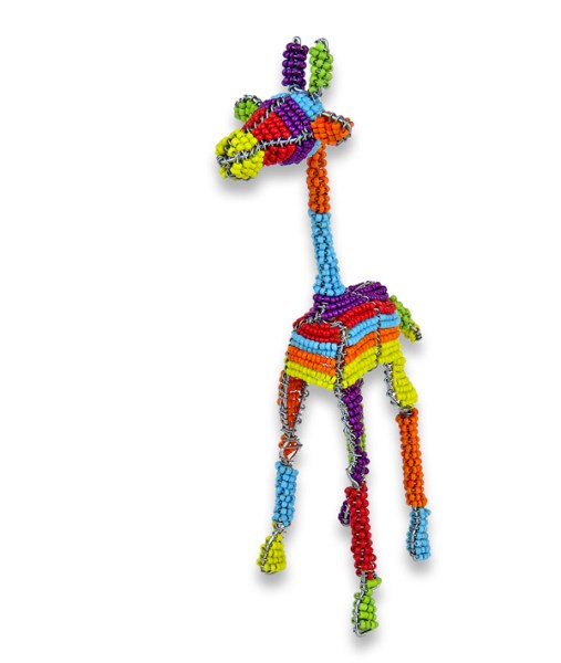 African Beaded Giraffe Colourful Stripes