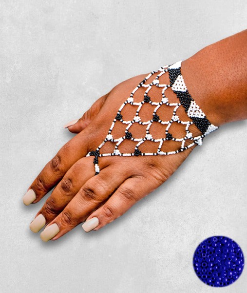Dark Blue African Beaded Gloves