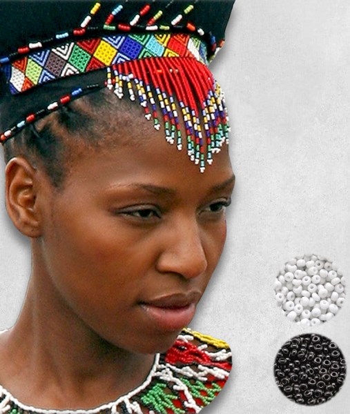 Black White African Beaded Head Veil