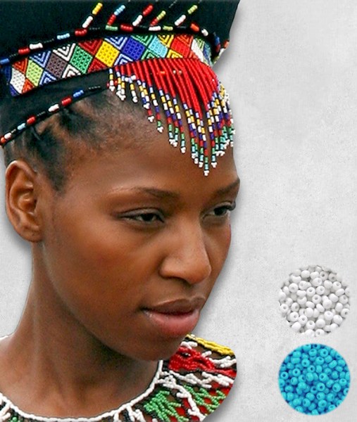 Blue White African Beaded Head Veil