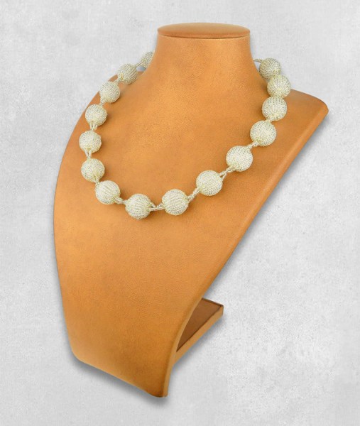 African Beaded Bobble Necklace Silver