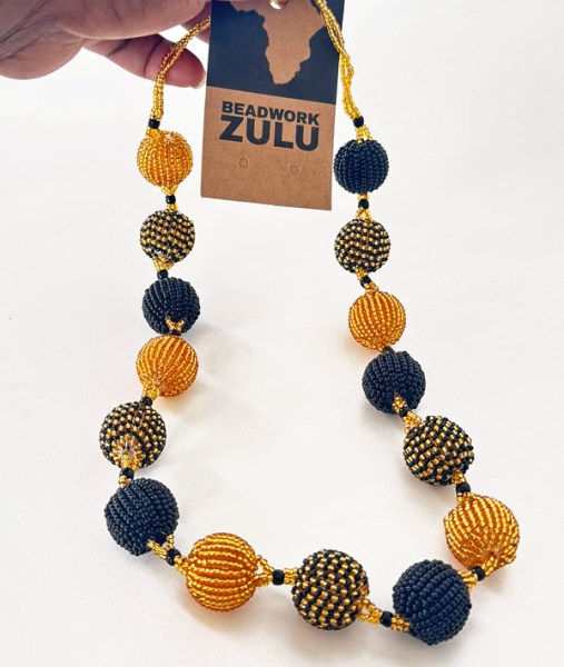 African Beaded Bobble Necklace Gold Black