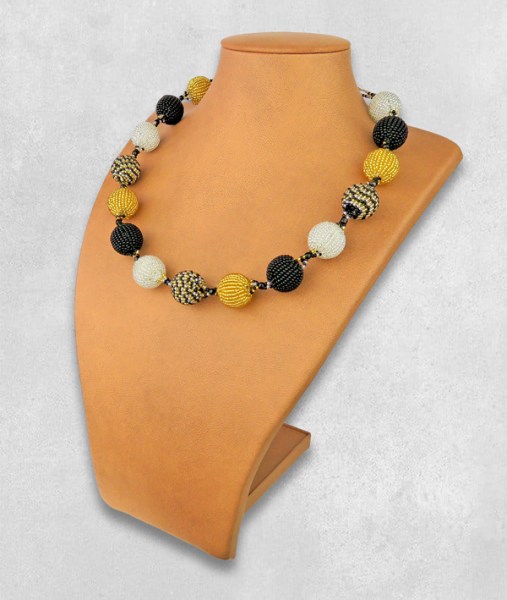 African Beaded Bobble Necklace Gold Silver Black