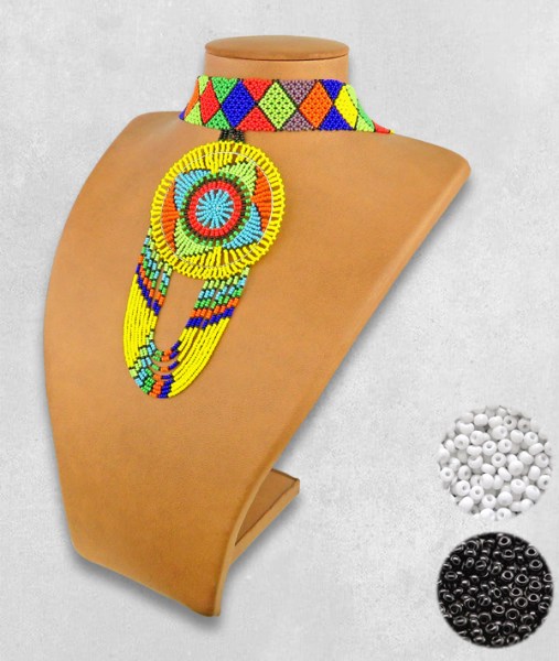 Black & White Necklace Large Circle Fringe 