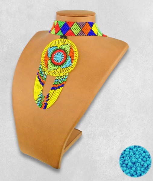 Light Blue Necklace Large Circle Fringe 