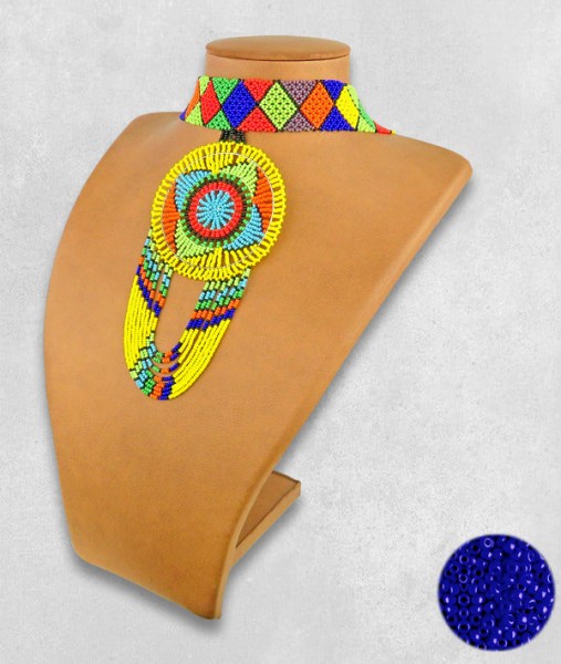 Dark Blue Necklace Large Circle Fringe 