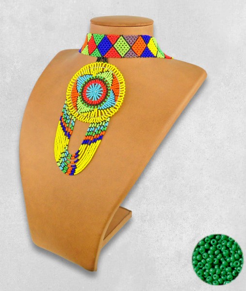 Green Necklace Large Circle Fringe 