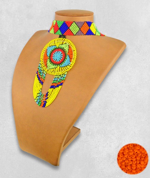 Orange Necklace Large Circle Fringe 