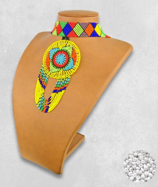 White Necklace Large Circle Fringe 