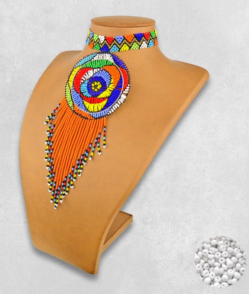 White Necklace Large Circle Tassel