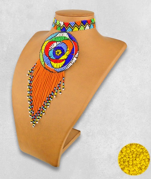 Yellow Necklace Beaded Large Circle Tassel
