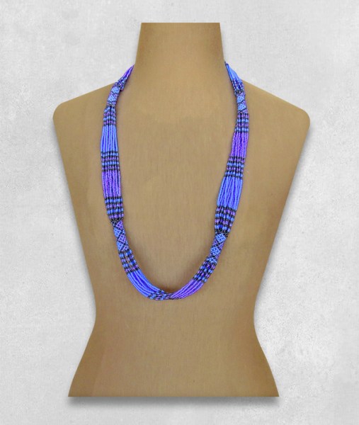 African Beaded Necklace Long Mvovo Lilac Blue Metallic