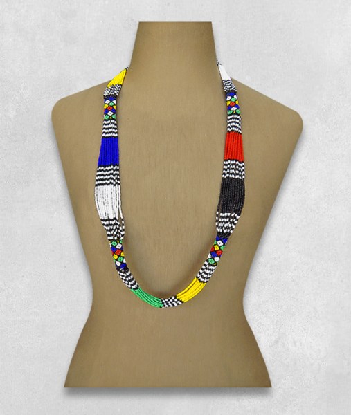 African Beaded Necklace Long Mvovo Zulu Colours