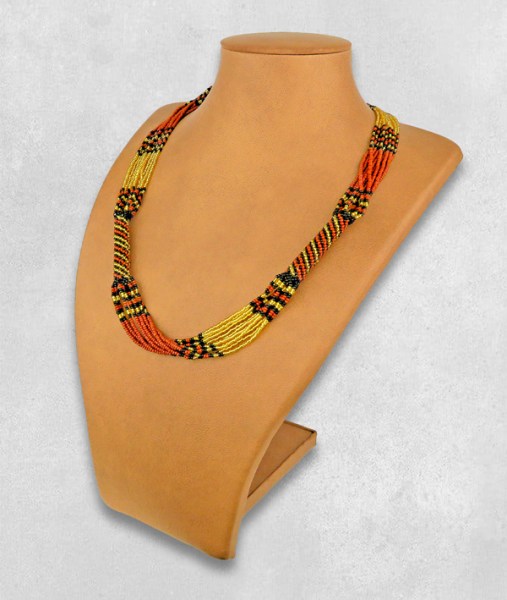 African Beaded Necklace Mvovo Gold Brown Black