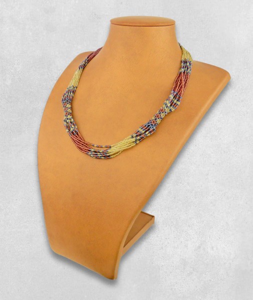 African Beaded Necklace Mvovo Copper Metallic Grey White-Gold