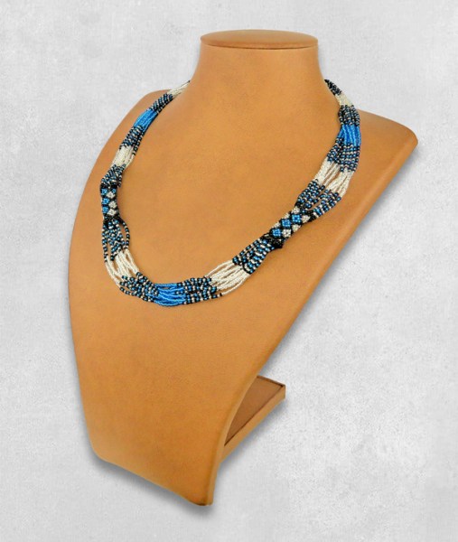 African Beaded Necklace Mvovo Blue Silver Black