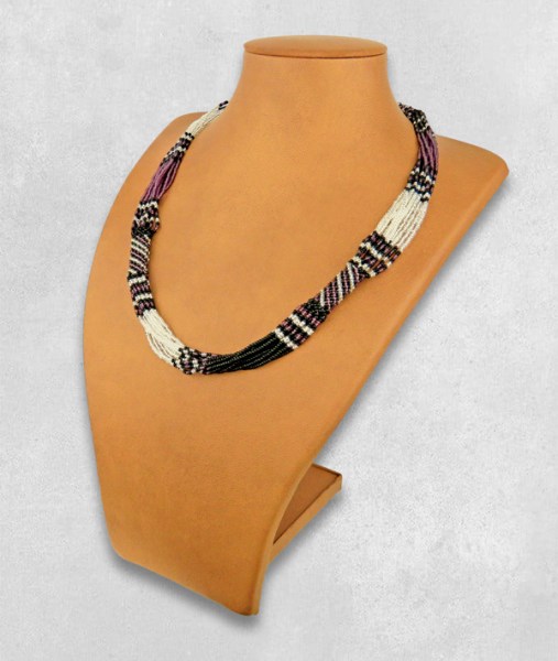 African Beaded Necklace Mvovo Purple Silver Black