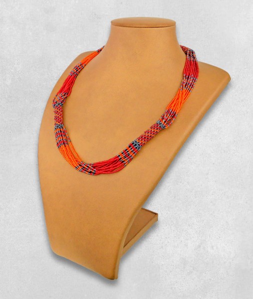 African Beaded Necklace Mvovo Red Orange Metallic