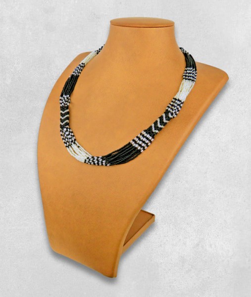 African Beaded Necklace Mvovo Silver Black