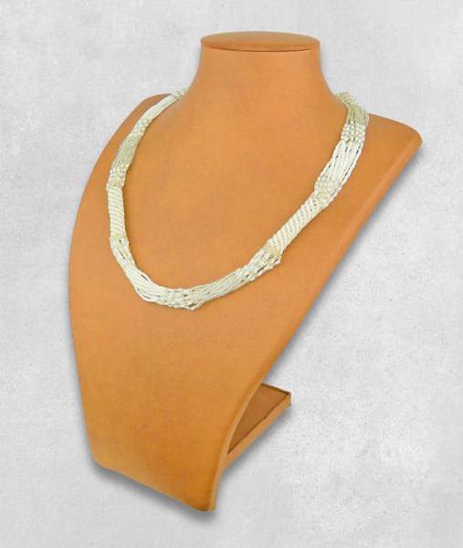 African Beaded Necklace Mvovo White Silver