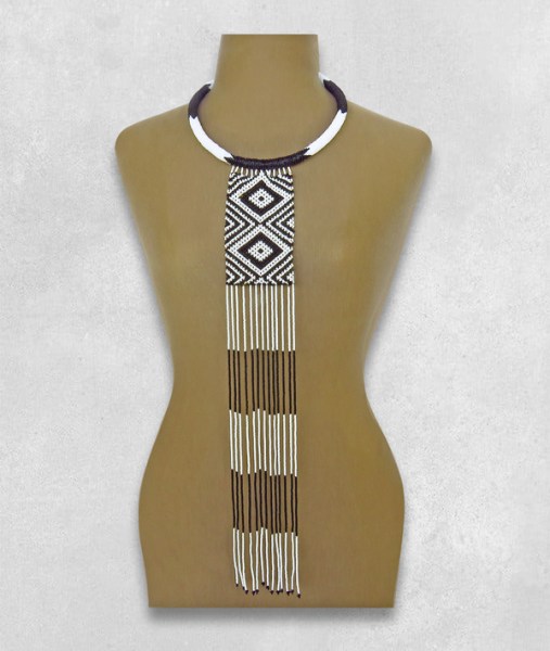 African Beaded Nandi Choker Necklace Black White