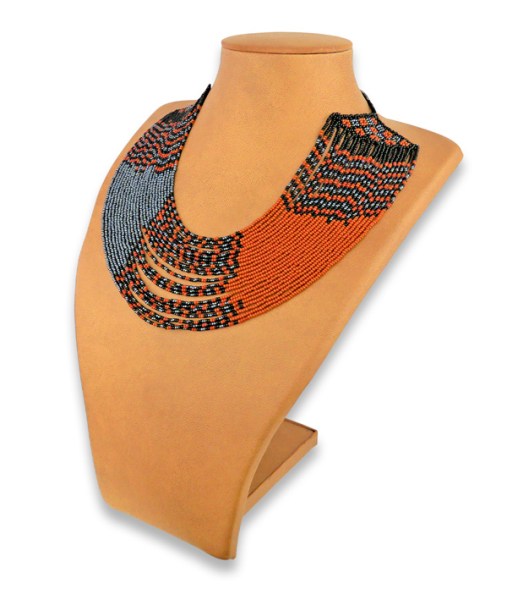 African Beaded Necklace Sibaya Brown Black Metallic Grey