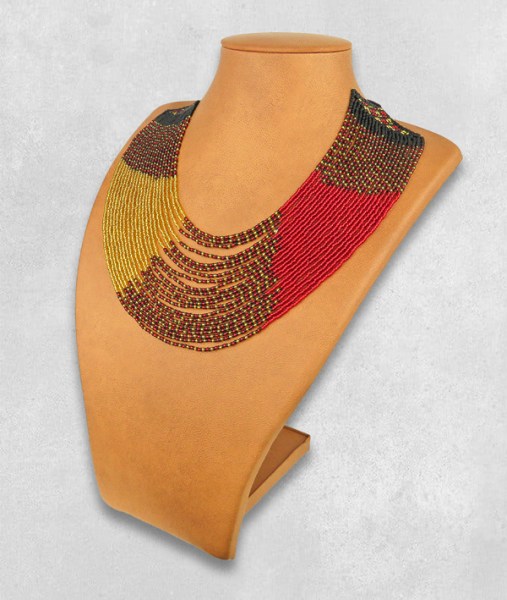 African Beaded Necklace Sibaya Red Gold Black 