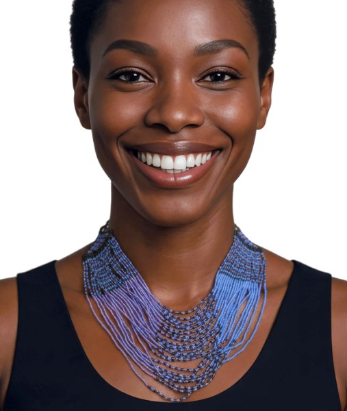 African Beaded Necklace Sibaya Lilac Blue Metallic
