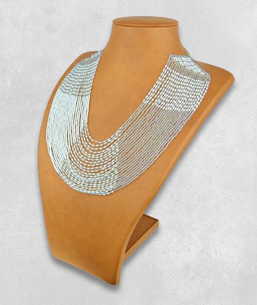 African Beaded Necklace Sibaya White Silver