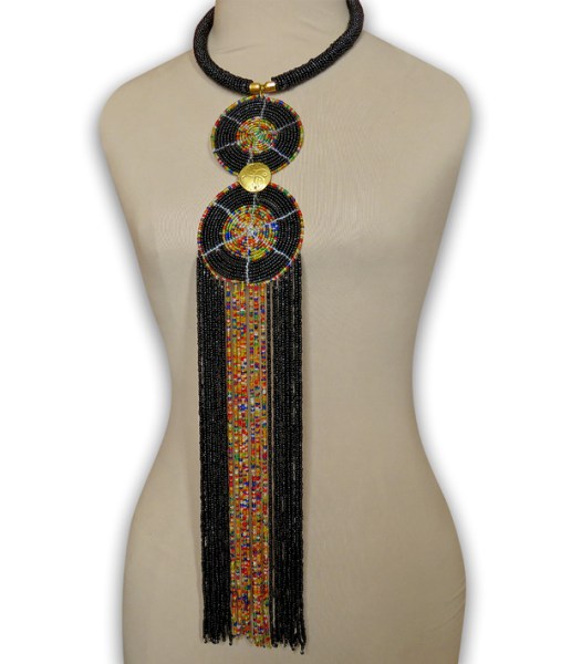 African Beaded Necklace Sizani Black | Mixed