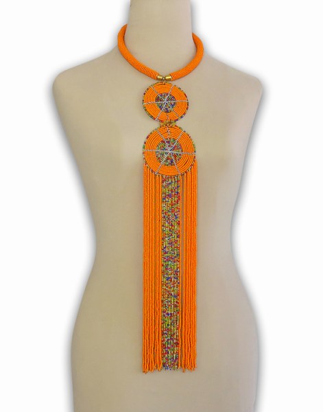 Orange Sizani African Beaded Necklace