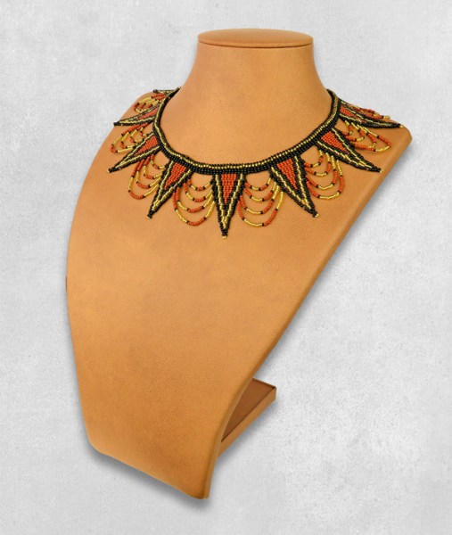 Beaded Necklace Zulu Spear Gold Black Brown