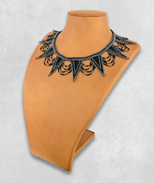 Beaded Necklace Zulu Spear Black Metallic