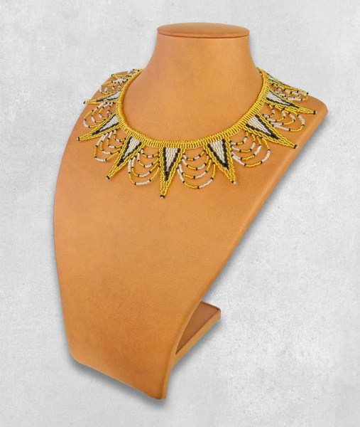 African Beaded Necklace Zulu Spear Gold Silver Black