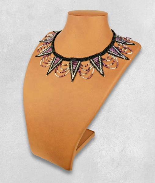 african beaded necklace spear purple silver black