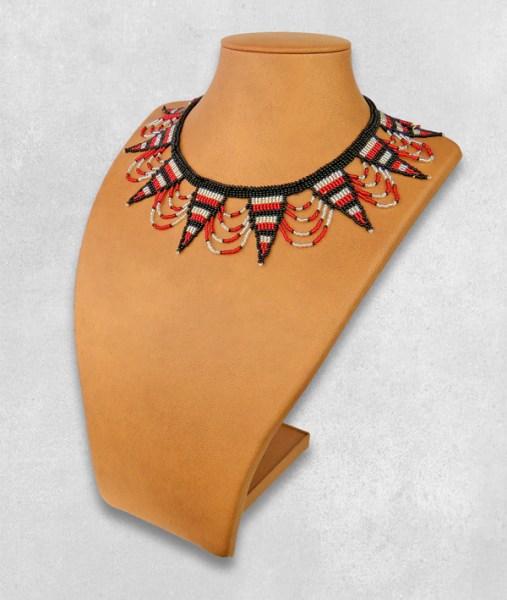 Beaded Necklace Zulu Spear Red Silver Black Stripe