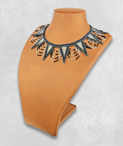 Beaded Necklace Zulu Spear Silver Black Metallic
