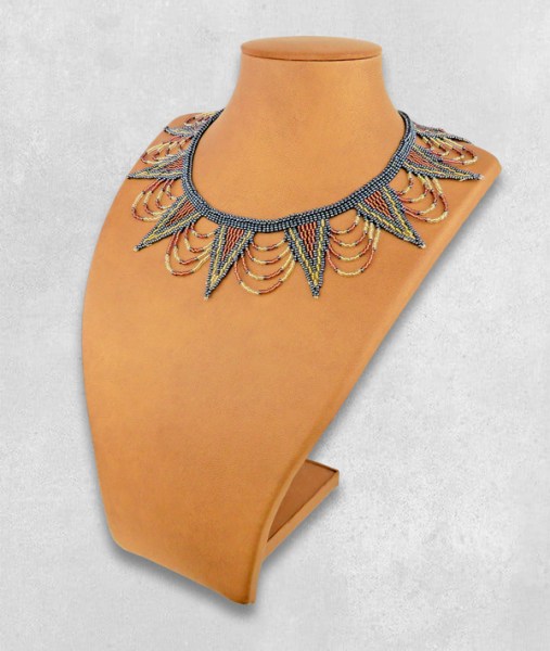 Beaded Necklace Zulu Spear Metallic Copper White Gold