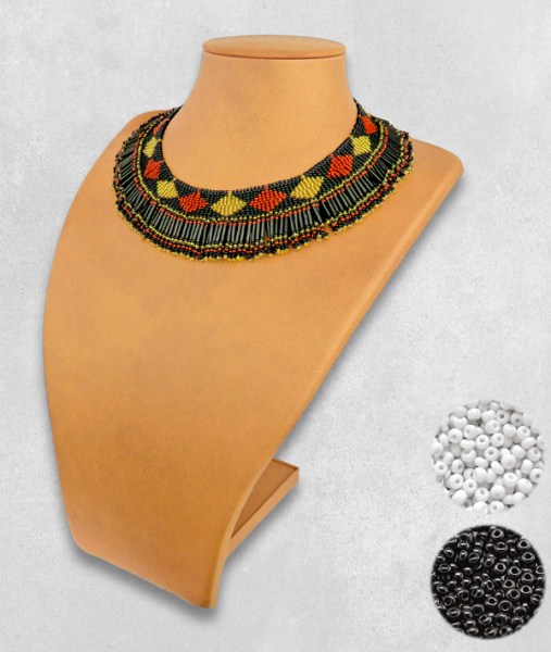African Beaded Necklace Thandi Black White