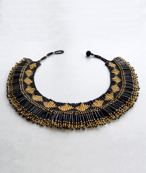 African Beaded Necklace Thandi Gold Black