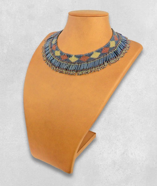 African Beaded Necklace Thandi Copper Metallic Grey White-Gold