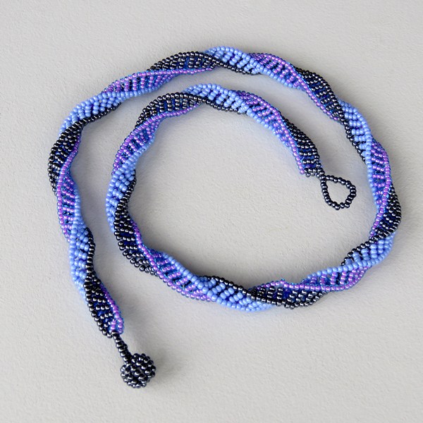 african beaded necklace twisted lillac blue metallic 2