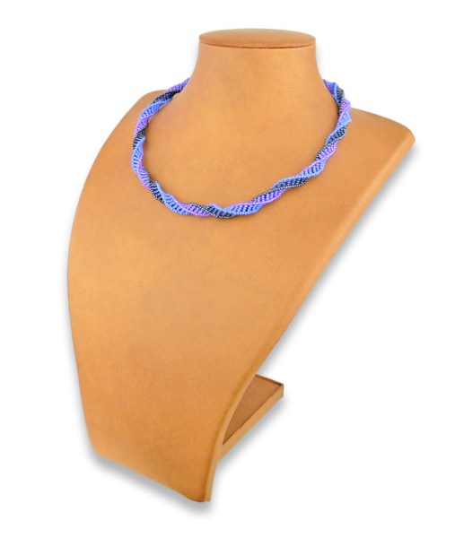 African Beaded Necklace Twisted  Lilac Blue Metallic.