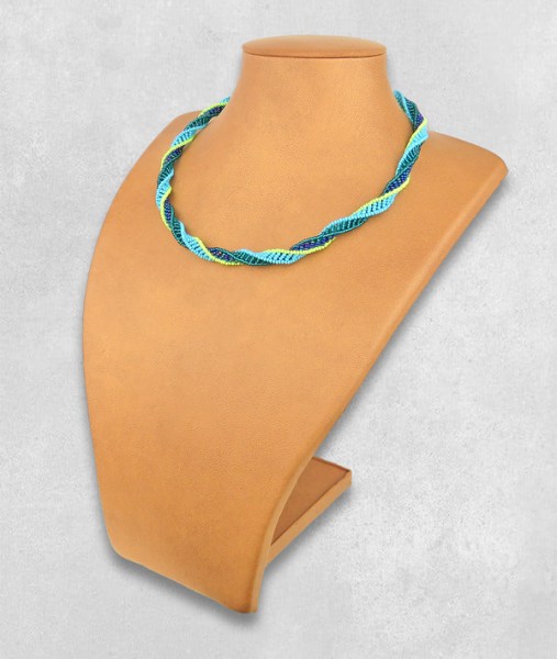 Beaded Necklace Twisted Lime Nebula Aqua Jade
