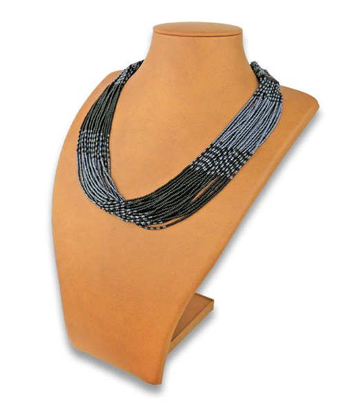 African Beaded Necklace Zama Black Metallic-Grey
