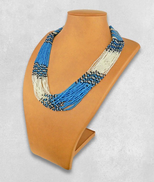 Beaded Necklace Zama Blue Black Silver