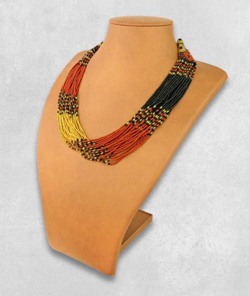 African Beaded Necklace Zama Brown Black Gold
