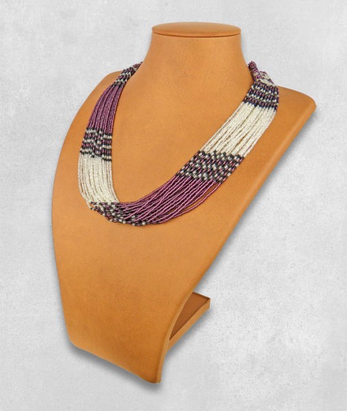 Beaded Necklace Zama Purple Silver Black