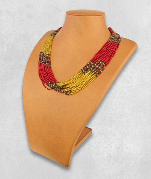 Beaded Necklace Zama Red Gold Black