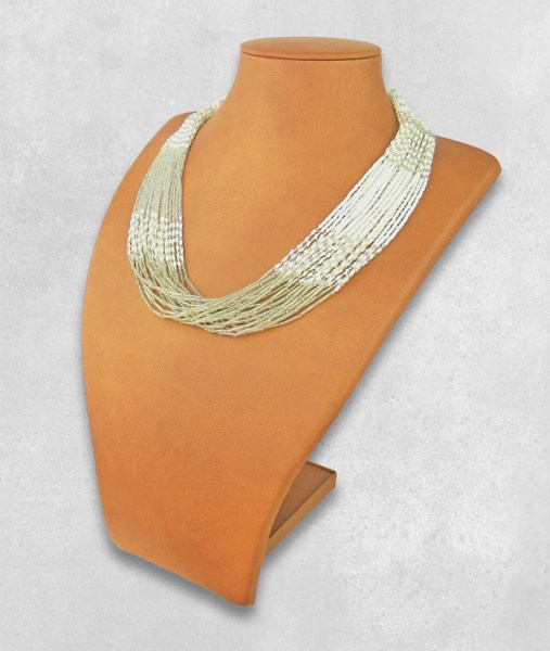 Beaded Necklace Zama White Silver